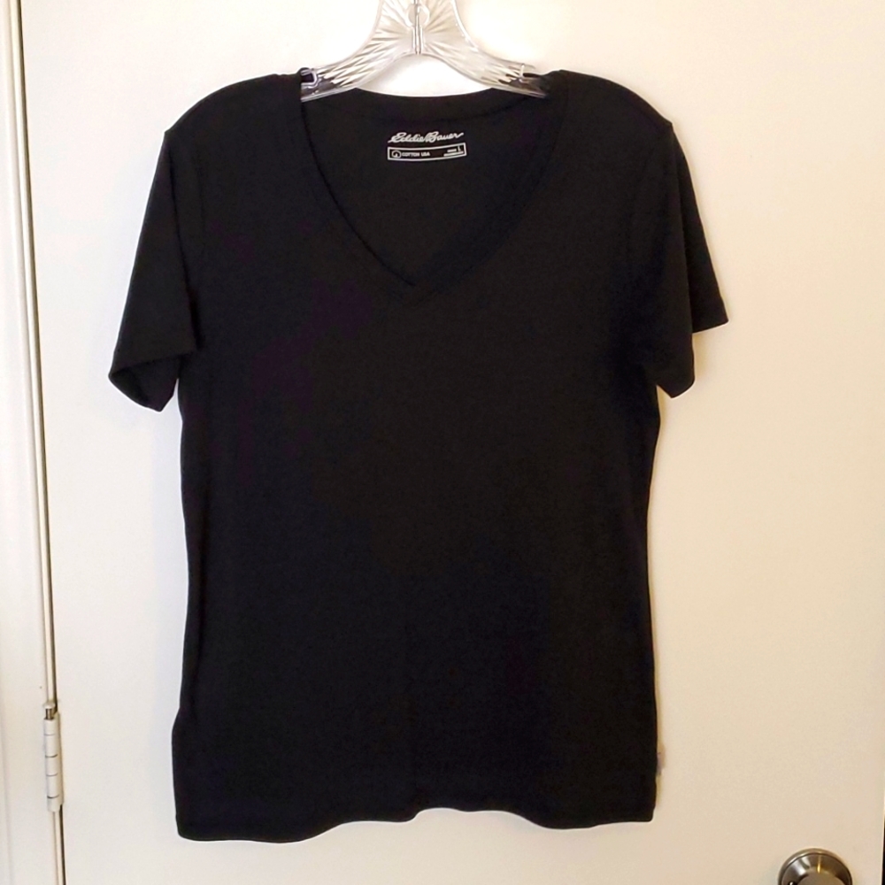 Eddie Bauer Favorite Short-Sleeve V-Neck T-Shirt Black Size Large - Picture 3 of 6